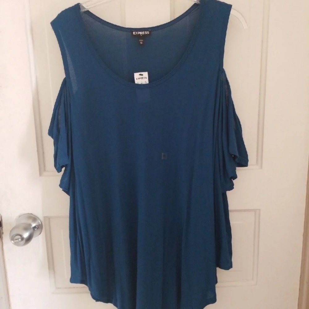 Express Blue cold shoulder top